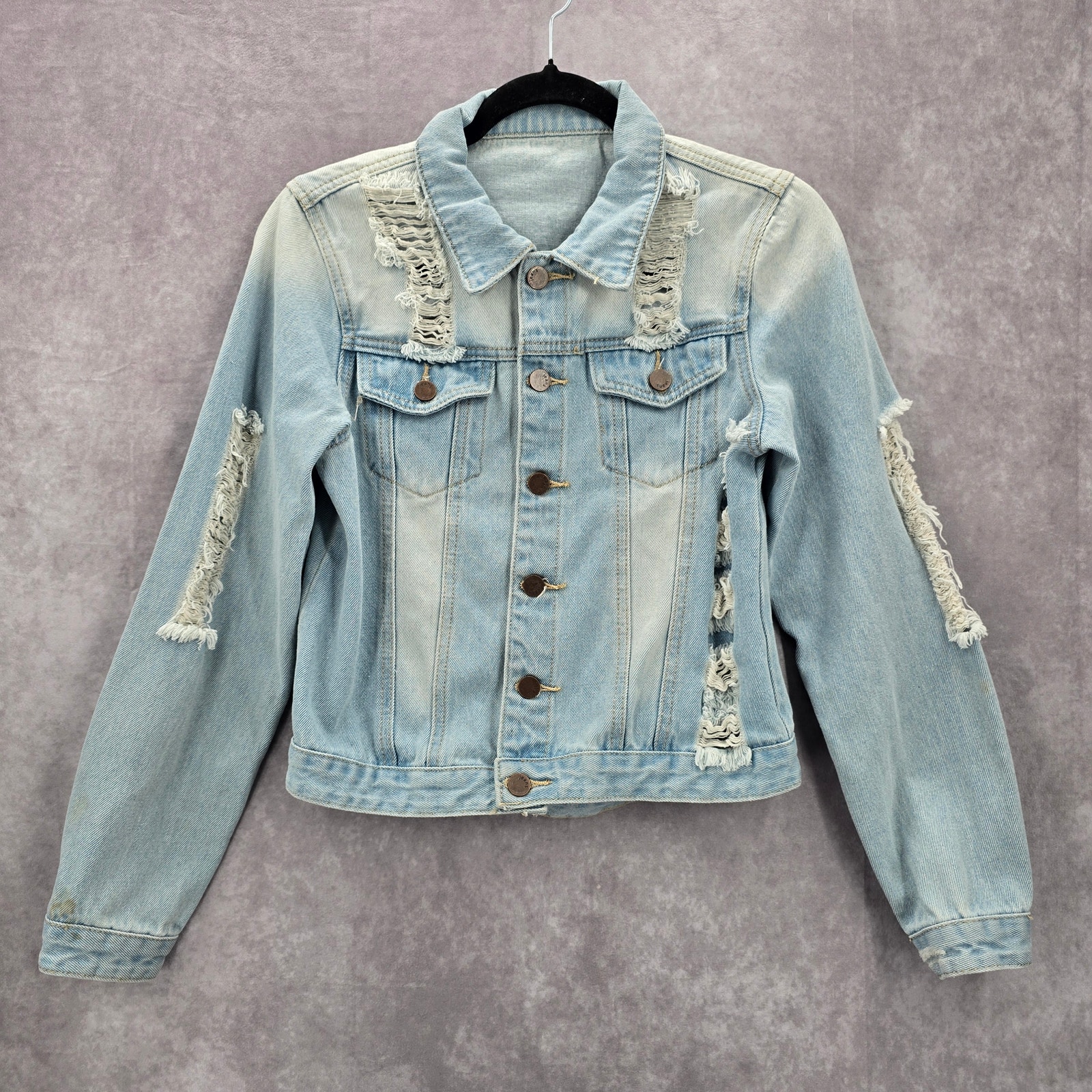 Blue Wash Raw Jeans Denim Distress Button Jacket Small